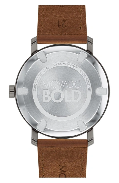 Shop Movado Bold Evolution Leather Strap Watch, 40mm In Cognac/ Grey