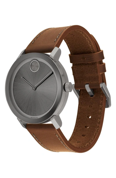 Shop Movado Bold Evolution Leather Strap Watch, 40mm In Cognac/ Grey