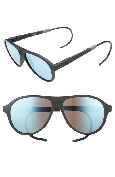 Shop Toms Traveler Zion 58mm Polarized Aviator Sunglasses - Matte Black/ Blue Mirror