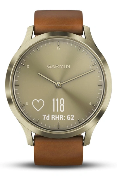 Garmin Vivomove Hr Premium Brown Leather Strap Hybrid Smartwatch, 43mm In  Gold/tan | ModeSens