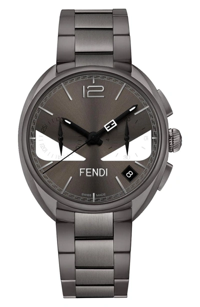 Shop Fendi Momento Bug Chronograph Bracelet Watch, 40mm In Grey/ Silver