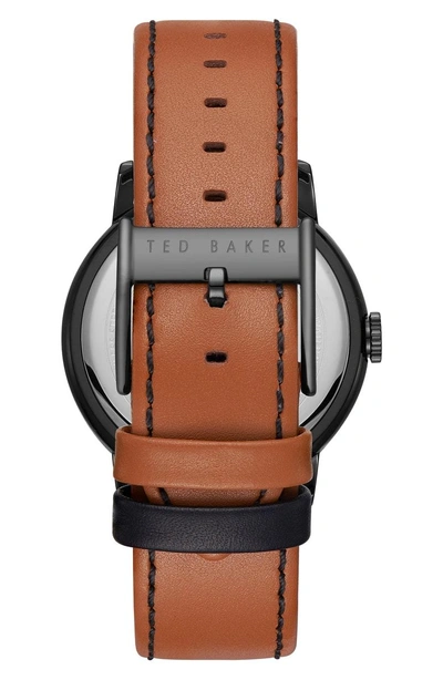 Shop Ted Baker Daniel Leather Strap Watch, 42mm In Black/ Light Brown