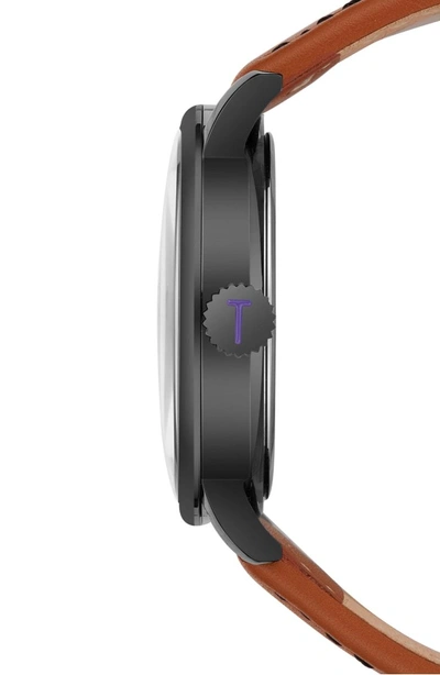 Shop Ted Baker Daniel Leather Strap Watch, 42mm In Black/ Light Brown