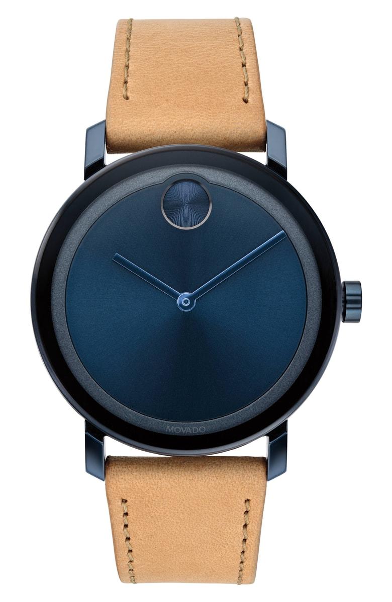 Movado Bold Evolution Leather Strap Watch 40mm In Beige Blue