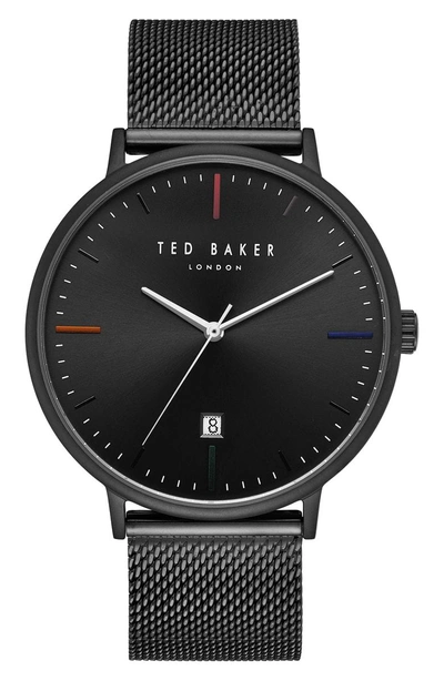 Shop Ted Baker Norton Mesh Strap Watch, 42mm In Black/ Black
