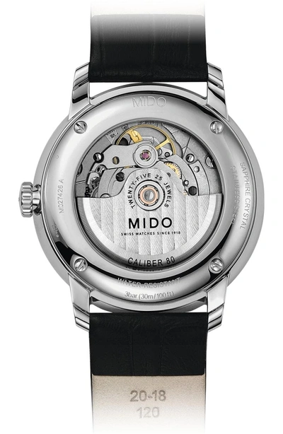 Shop Mido Baroncelli Iii Automatic Leather Strap Watch, 40mm In Black/ White/ Silver