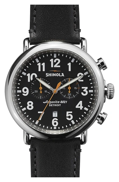 Shop Shinola The Runwell Chrono Leather Strap Watch, 47mm In Black