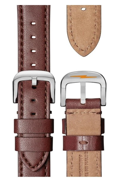 Shop Shinola The Canfield Chrono Leather Strap Watch, 43mm In Dark Cognac/ Black/ Silver