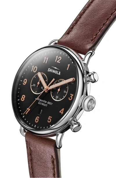 Shop Shinola The Canfield Chrono Leather Strap Watch, 43mm In Dark Cognac/ Black/ Silver