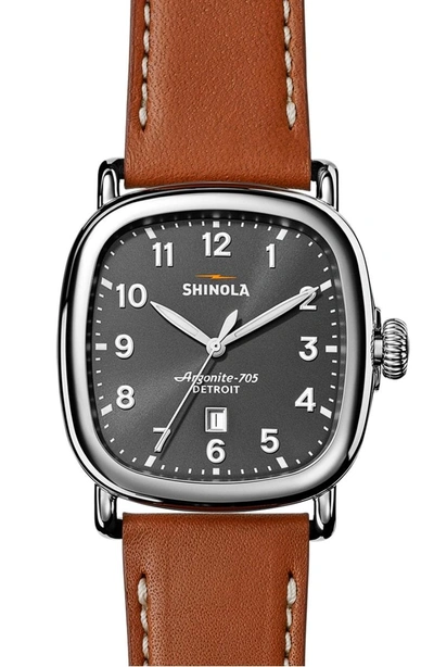 Shop Shinola Guardian Leather Strap Watch, 41mm In Tan/ Grey