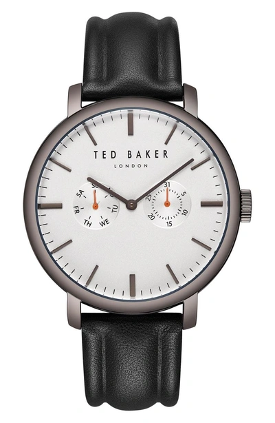 Shop Ted Baker Trent Leather Strap Watch, 43mm In White/ Grey