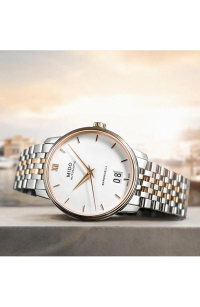 Shop Mido Baroncelli Iii Automatic Bracelet Watch In Silver/ White/ Silver