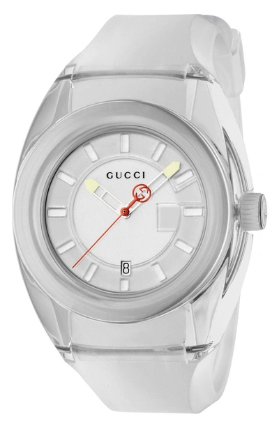 Shop Gucci Sync Transparent Rubber Strap Watch, 46mm In White