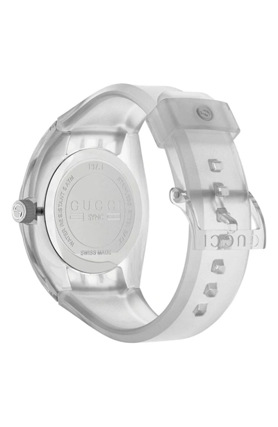 Shop Gucci Sync Transparent Rubber Strap Watch, 46mm In White