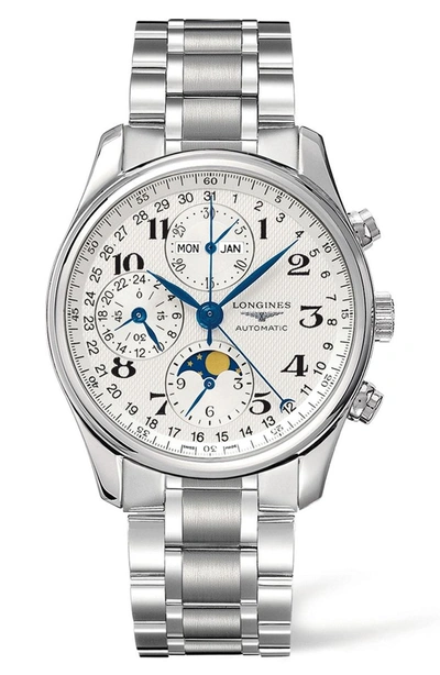 Shop Longines Master Automatic Chronograph Bracelet Watch, 40mm In Silver