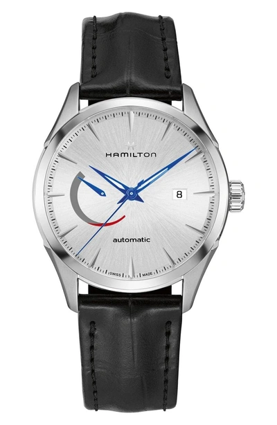 Shop Hamilton Jazzmaster Automatic Leather Strap Watch, 42mm In Black/ Silver