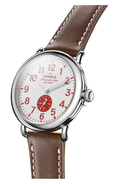 Shop Shinola 'the Runwell' Leather Strap Watch, 41mm In Brown/ White/ Silver