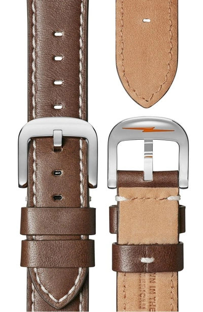 Shop Shinola 'the Runwell' Leather Strap Watch, 41mm In Brown/ White/ Silver