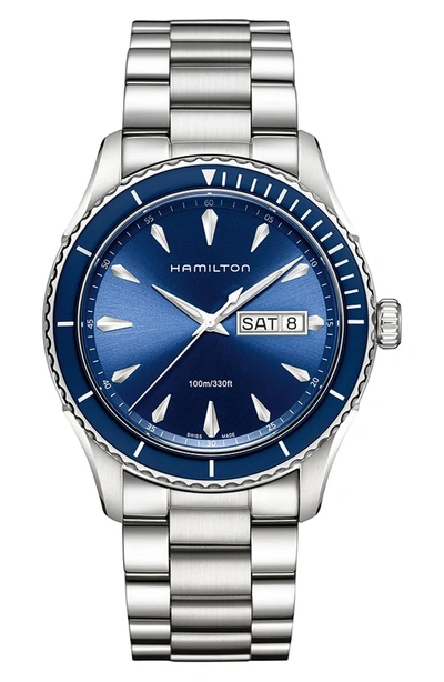 Shop Hamilton Jazzmaster Seaview Bracelet Watch In Silver/ Blue/ Silver