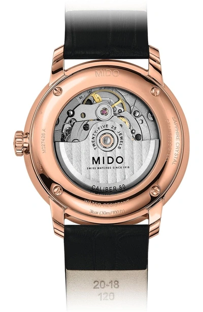 Shop Mido Baroncelli Iii Automatic Leather Strap Watch, 40mm In Black/ White/ Rose Gold