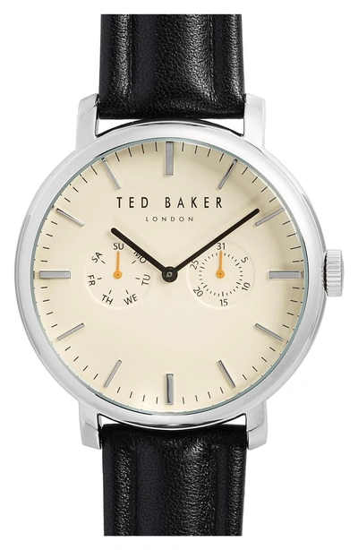 Shop Ted Baker Trent Leather Strap Watch, 43mm In Beige/ Black