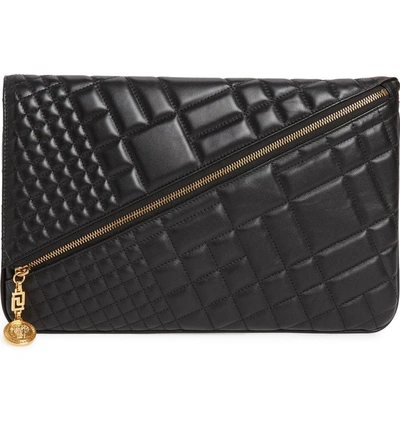 Shop Versace Oversized Quilted Leather Clutch - Black In Nero