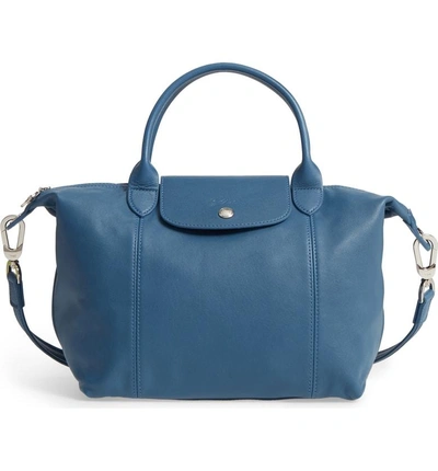 Le Pliage Cuir M Top handle bag Pilot Blue - Leather (L1515757729)