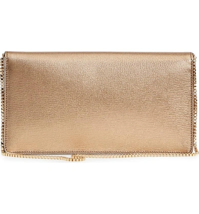 Shop Ferragamo Gancio Metallic Leather Clutch - Metallic In Oro