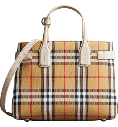 Shop Burberry Small Banner Vintage Check & Leather Tote In Beige/ Limestone