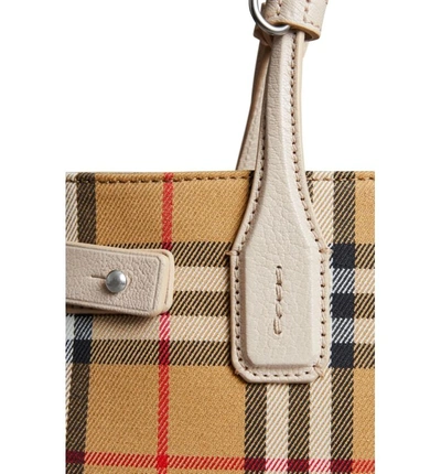 Shop Burberry Small Banner Vintage Check & Leather Tote In Beige/ Limestone