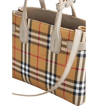 Shop Burberry Small Banner Vintage Check & Leather Tote In Beige/ Limestone