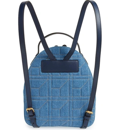 Shop Gucci Gg Marmont 2.0 Imitation Pearl Embellished Denim Backpack - Blue In Denim Blue