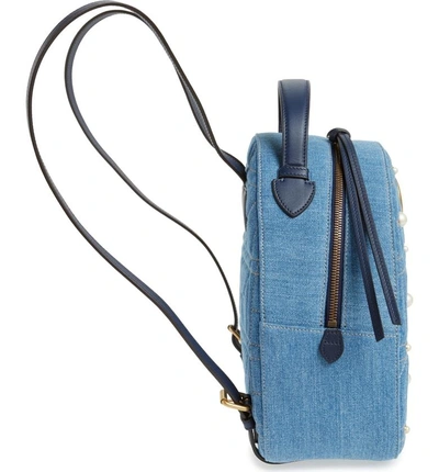 Shop Gucci Gg Marmont 2.0 Imitation Pearl Embellished Denim Backpack - Blue In Denim Blue