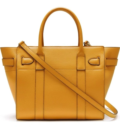Shop Mulberry Small Zip Bayswater Classic Leather Tote - Yellow In Deep Amber