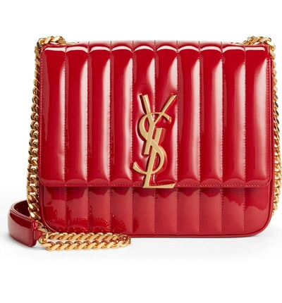 Shop Saint Laurent Large Vicky Patent Leather Crossbody Bag In Rouge Eros