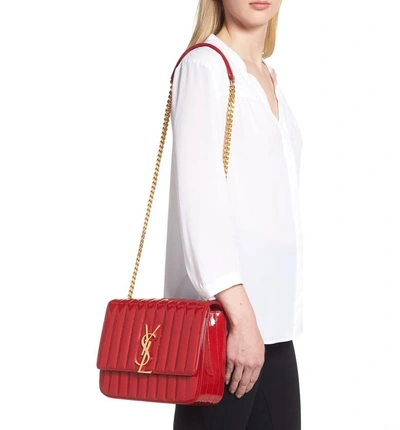 Shop Saint Laurent Large Vicky Patent Leather Crossbody Bag In Rouge Eros