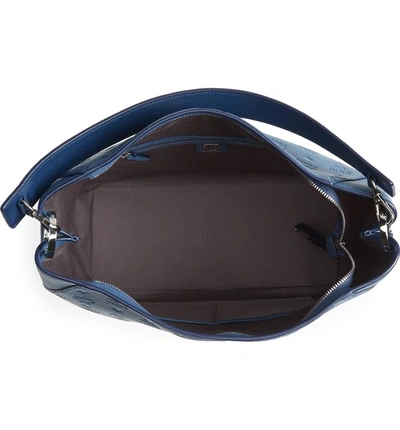 Shop Mcm Klara Monogrammed Leather Hobo Bag - Blue In Luft Blue