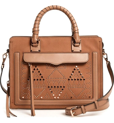 Shop Rebecca Minkoff Medium Bree Studded Leather Satchel - Beige In Desert Tan