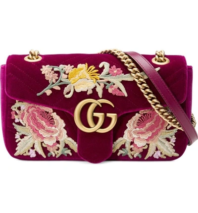 Shop Gucci Small Gg Marmont 2.0 Matelasse Velvet Shoulder Bag - Pink In Fuchsia/ Fuchsia