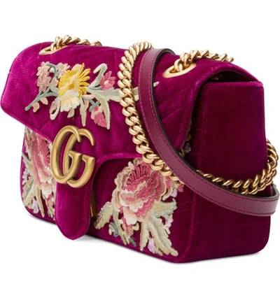 Shop Gucci Small Gg Marmont 2.0 Matelasse Velvet Shoulder Bag - Pink In Fuchsia/ Fuchsia