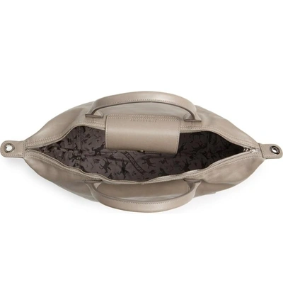 Shop Longchamp Medium 'le Pliage Cuir' Leather Top Handle Tote - Grey In Pebble