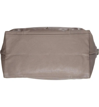 Shop Longchamp Medium 'le Pliage Cuir' Leather Top Handle Tote - Grey In Pebble