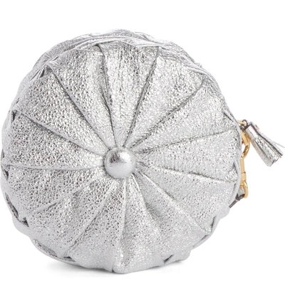 Shop Anya Hindmarch Circle Pillow Metallic Leather Clutch - Metallic In Silver