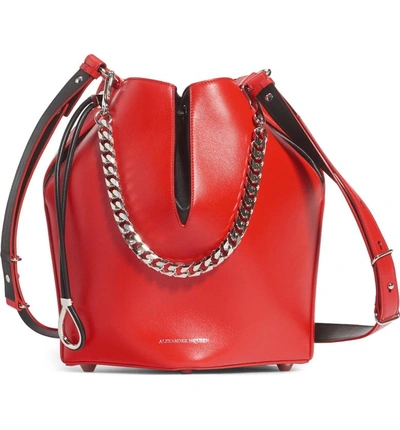 Shop Alexander Mcqueen Leather Bucket Bag - Red In Lust Red/ Black