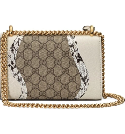 Shop Gucci Small Padlock Gg Supreme Wave Shoulder Bag With Genuine Snakeskin Trim - White In White/ Roccia/ Beige Ebony