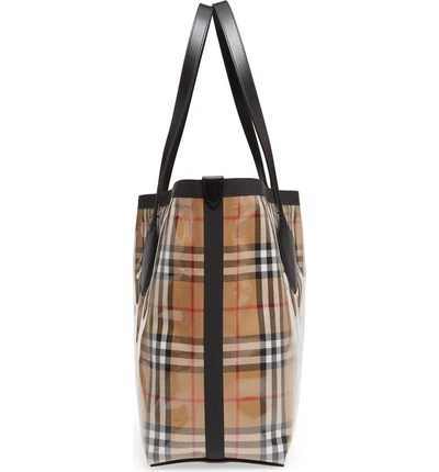 Shop Burberry Giant Vintage Transparent/check Reversible Tote - Beige In Antique Yellow/ Black