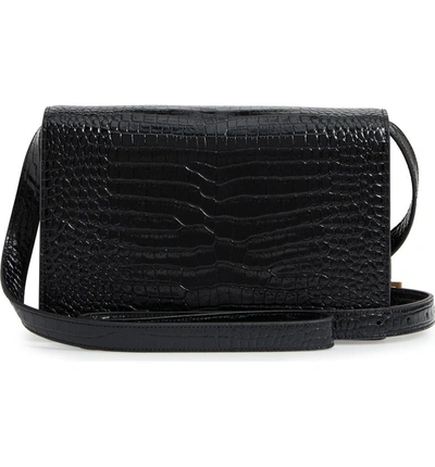 Shop Saint Laurent Medium Bellechasse Croc Embossed Leather Shoulder Bag - Black In Nero