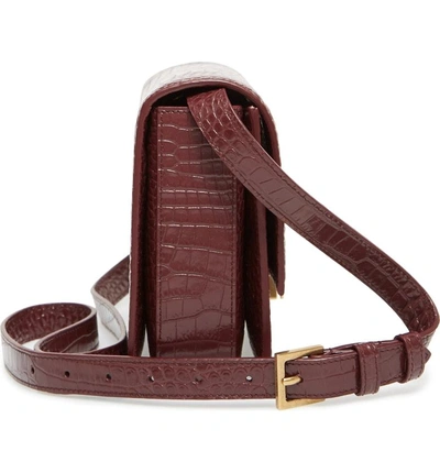 Shop Saint Laurent Medium Bellechasse Croc Embossed Leather Shoulder Bag - Burgundy In Rouge Legion