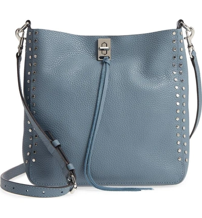 Shop Rebecca Minkoff Small Darren Leather Feed Bag - Blue In Dusty Blue