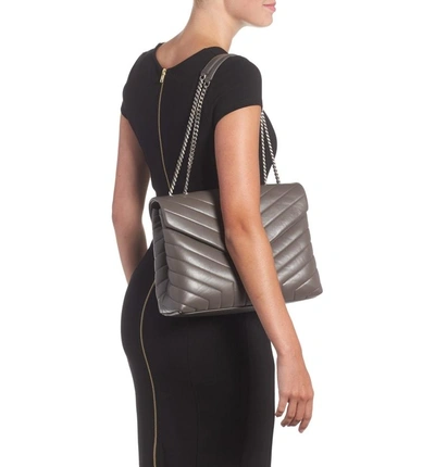 Shop Saint Laurent Medium Loulou Calfskin Leather Shoulder Bag In Earth